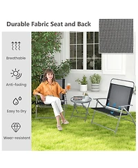Gymax 3 Piece Patio Folding Chair Set with Coffee Table and Extra-Large Seat Porch Backyard Poolside