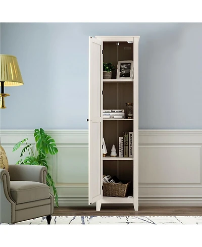 sumyeg Tall Slim Linen Tower Bathroom Storage Cabinet with Shelves