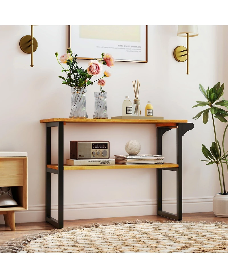 sumyeg 2-Tier Solid Teak Wood Bathroom Shelf with Towel Rack