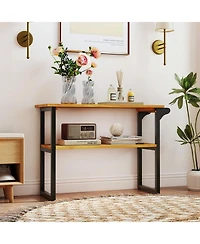sumyeg 2-Tier Solid Teak Wood Bathroom Shelf with Towel Rack