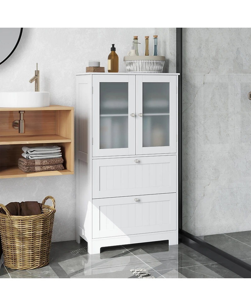 sumyeg Bathroom Floor Storage Cabinet with Drawers and Frosted Glass Doors