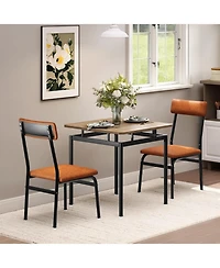 gaomon 3-Piece Dining Table Set with 2 Pu Upholstered Chairs, Wooden Top and Metal Frame for Kitchen and Dining Room