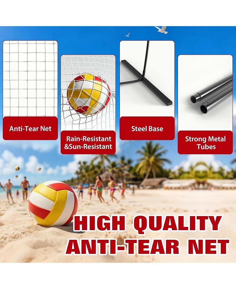 Xo Adjustable Volleyball Net System Portable Net with Poles and Carry Bag, Heavy Duty Outdoor Volleyball Set for Beach Backyard