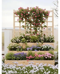 Xo 3-Tier Wooden Raised Garden Bed with Trellis, Vertical Planter Box with Drainage for Vegetables Flowers Herbs Patio