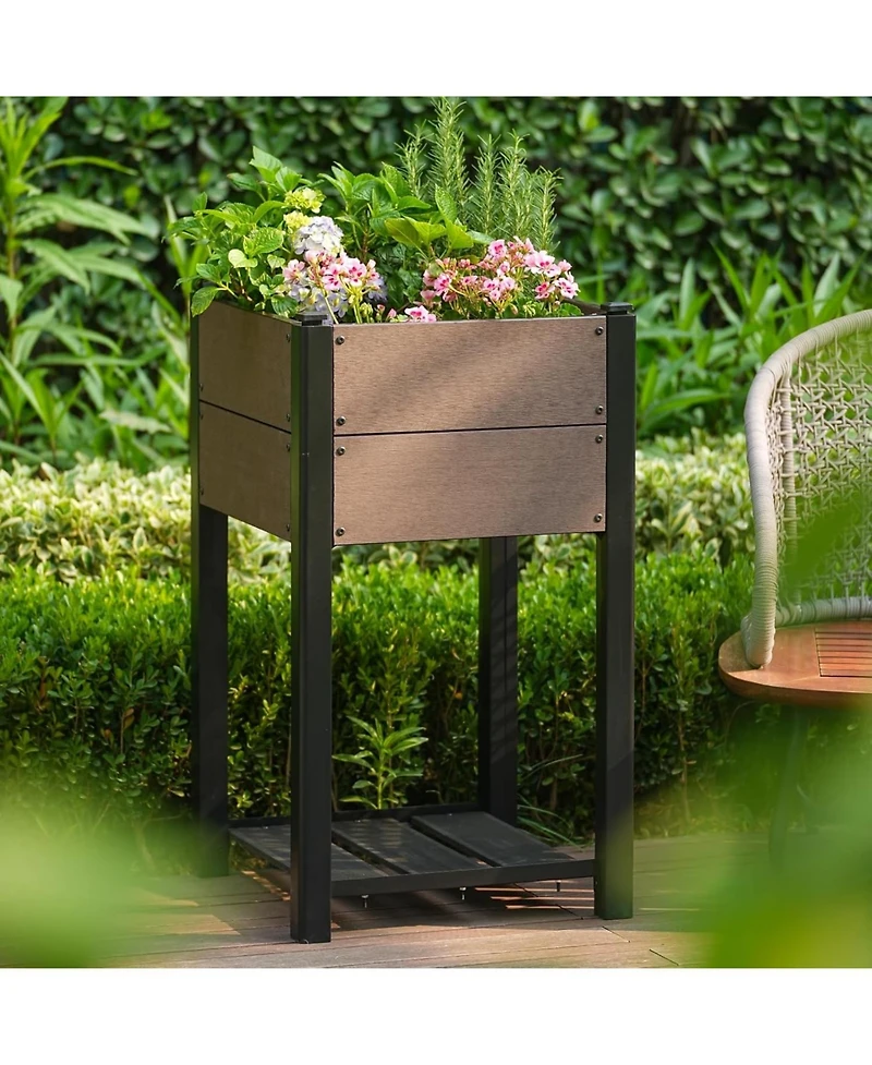 Xo 19" x 33" Hdpe Raised Garden Bed with Legs and Shelf, All-Weather Elevated Planter for Herbs, Vegetables, Patio and Balcony