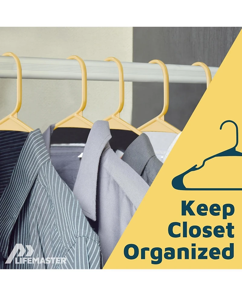 Lifemaster heavy-duty plastic hangers for clothes, dresses & coats non-slip grooves, space-saving, holds 5 lbs 10-pack.