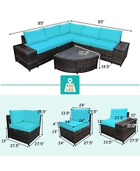 Gouun 6 Piece Outdoor Wicker Sectional Sofa Set with Tempered Glass Coffee Table