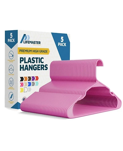 Lifemaster Heavy-duty plastic hangers with non-slip grooves, space-saving design, hold up to 5 lbs-perfect for clothes, dresses and coats pack of 5