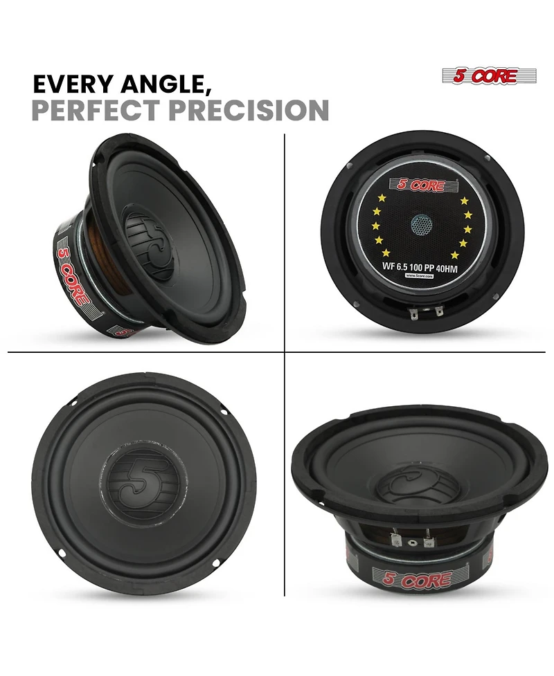 5 Core 6.5 Inch Woofer Pair 100W Car Subwoofer 4Ohm Replacement Deep Sub w Poly Cone