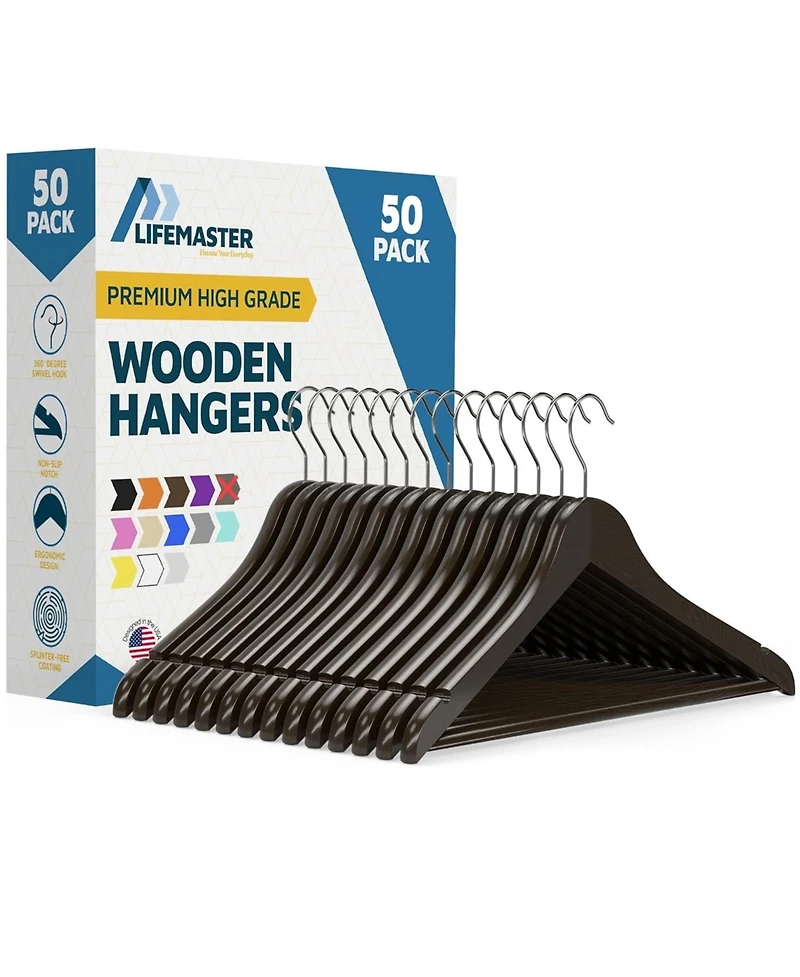 Lifemaster 50-Piece Wooden Hanger Set
