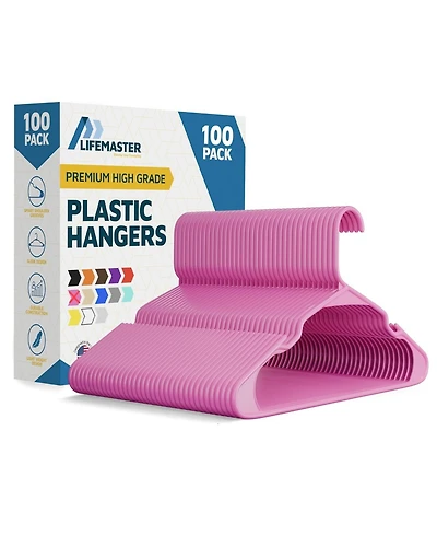 Lifemaster Heavy-duty plastic hangers with non-slip grooves design, hold up to 5 lbs-perfect for clothes, dresses and coats pack of 100