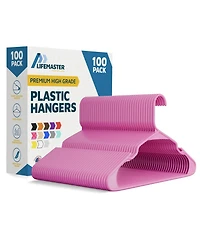 Lifemaster Heavy-duty plastic hangers with non-slip grooves design, hold up to 5 lbs-perfect for clothes, dresses and coats pack of 100
