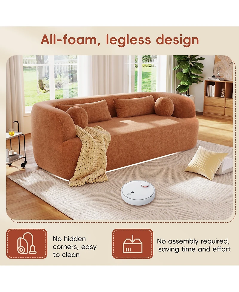 Rainsken 86" Curved Cloud Sofa, Chenille Boneless Couch with Pillows and High-Density Foam, 3-Seater Compressed Sofa for Living Room