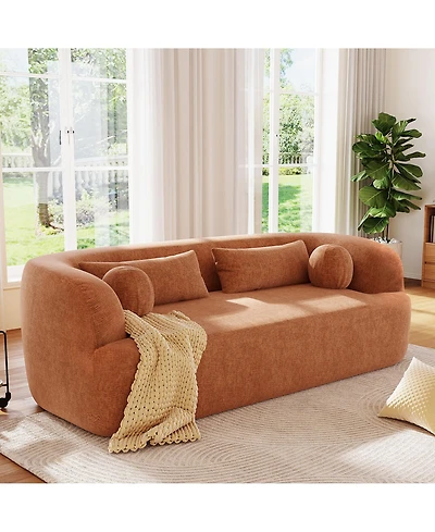 Rainsken 86" Curved Cloud Sofa, Chenille Boneless Couch with Pillows and High-Density Foam, 3-Seater Compressed Sofa for Living Room