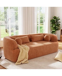 Rainsken 86" Curved Cloud Sofa, Chenille Boneless Couch with Pillows and High-Density Foam, 3-Seater Compressed Sofa for Living Room