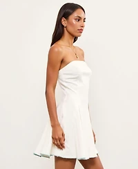 Modenaire Women's Strapless Fit-and-Flare Raw-Hem Denim Mini Dress