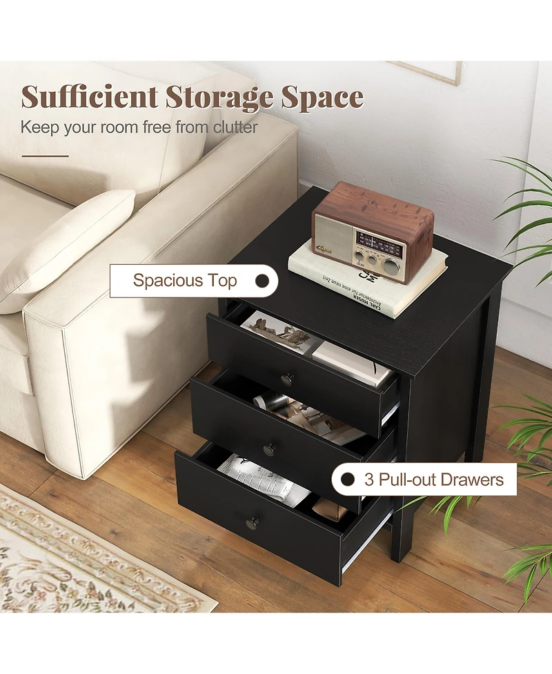 Gymax Nightstand 3 Drawer for Bedroom Compact Storage Chest Modern Sofa Side