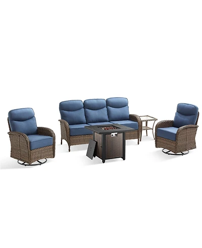 Pocassy Patio Furniture Set with Fire Pit,Wicker Outdoor Swivel Rocker Chairs Sofa for Backyard Poolside Deck