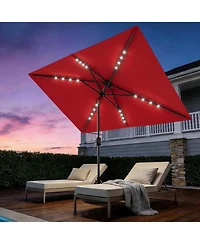 Xo 10 x 6.5 Ft Solar Rectangular Patio Umbrella with Led Lights, Outdoor Market Table Umbrella with Crank Lift, Vented 6-Rib Steel Frame Shade