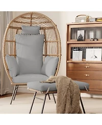 Xo Oversize Egg Shaped Lounger, Egg Chair for Indoor Outdoor Patio Porch Backyard with Ottoman, Grey
