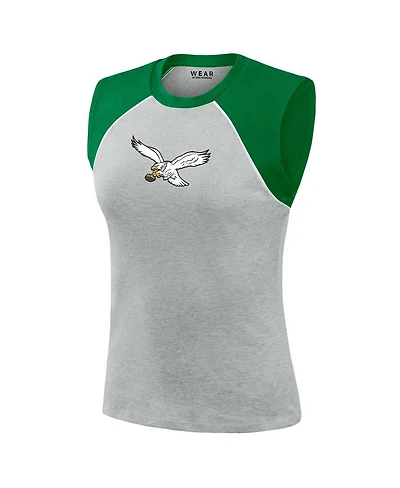 Wear by Erin Andrews Women's Gray Philadelphia Eagles Cropped Raglan Tank Top