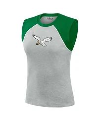 Wear by Erin Andrews Women's Gray Philadelphia Eagles Cropped Raglan Tank Top