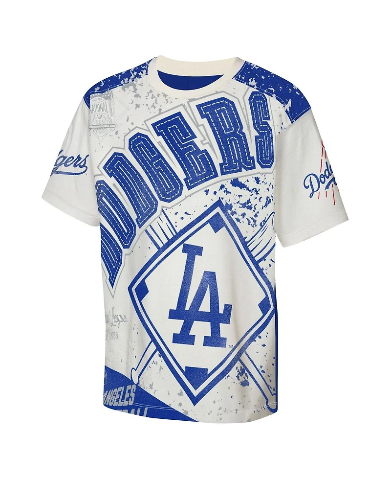 Outerstuff Big Boys and Girls Cream Los Angeles Dodgers League Top Player Bold All-Over-Print T-Shirt