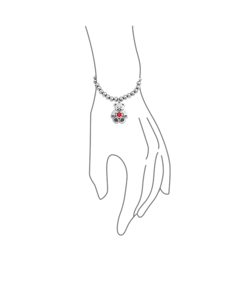 Bling Jewelry Whimsical Medical Id Bracelet Stretch Bead with Teddy Bear Charm for Small Wrist