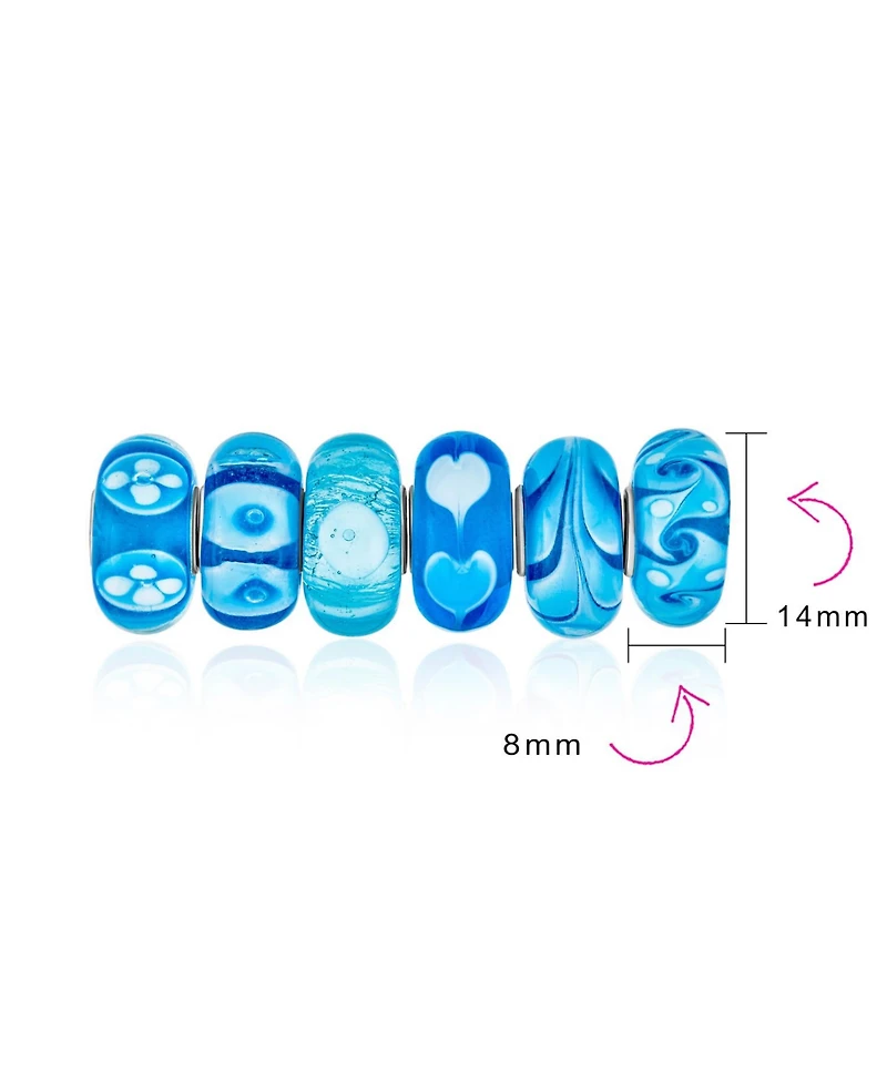 Bling Jewelry Mixed Set Blue Aqua White Floral Murano Glass Flower Charm Bead Sterling Silver Core For Bracelet