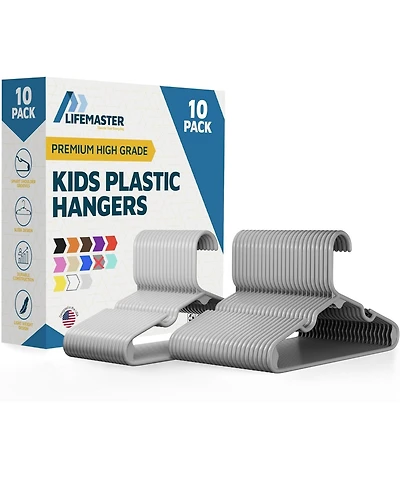 Lifemaster Kids Plastic Hangers, 11.6", with shoulder notches, space-saving, hold 5 Pounds, ideal for baby, toddler and kids clothes, 10-pack