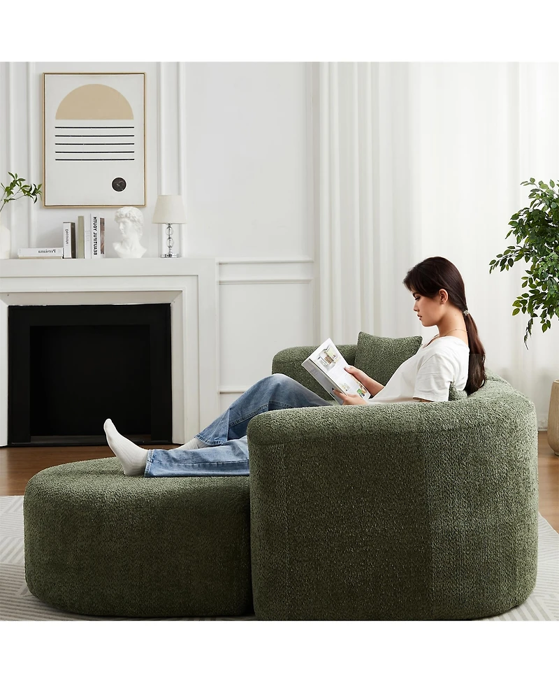 109.4" Modular Cloud Sofa Modern L-Shaped Curved Back Couch with 2 Pillows, Right Chaise