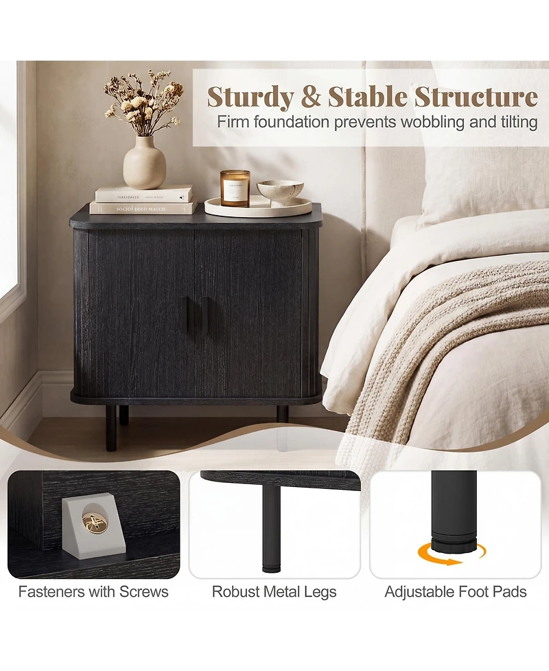 Gymax End Table Modern Mid Century Nightstand with Sliding Tambour Doors and Storage Shelf