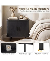 Gymax End Table Modern Mid Century Nightstand with Sliding Tambour Doors and Storage Shelf