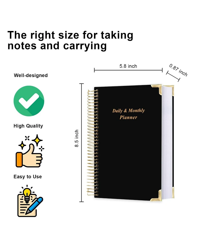 Gnuadz Undated Daily Monthly Planner Spiral Bound Hardcover