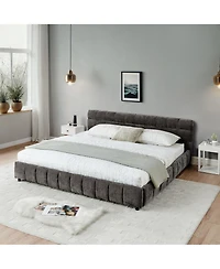 Clihome King Platform Bed with Storage Drawers, Upholstered Chenille Bed Frame