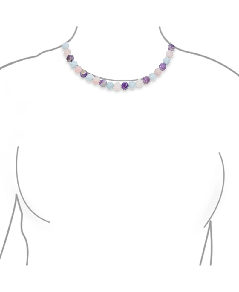 Bling Jewelry Multi Color Amethyst Aquamarine Quartz 10MM Bead Strand Necklace Silver Clasp
