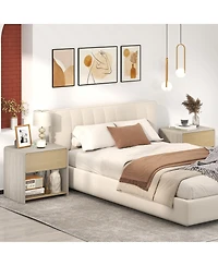 Gymax 2-Pieces Modern Style Nightstand 2-Tier Sofa Side Bedside Table with Drawer and Open Shelf
