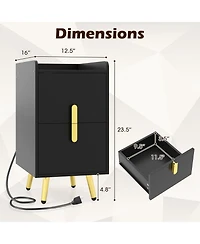 Gymax 2-Pieces Nightstand with Charging Station Home Bedside Sofa Side Tables with 2 Drawers