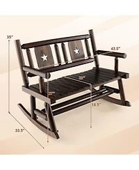 Gymax Outdoor Carbonized Wood Rocking Bench Double Rocking Chair for 2 Persons with Wide Curved Seat