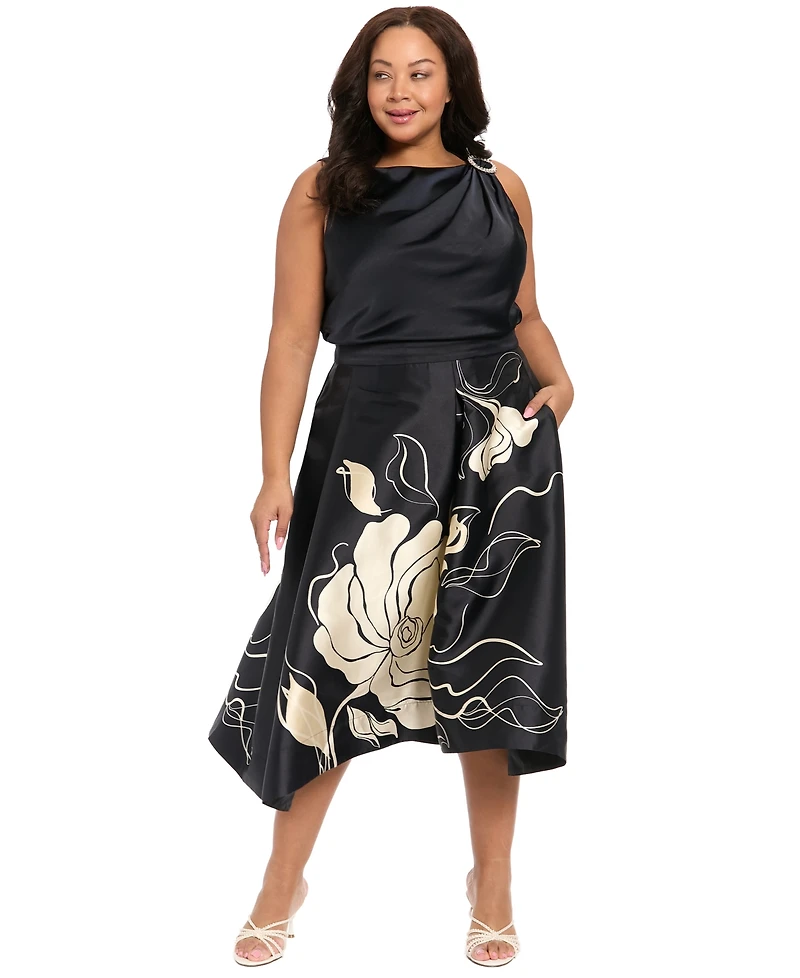 Muse Plus Pleated High-Low Midi Skirt