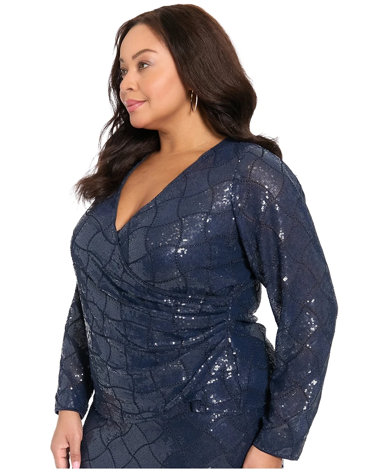 Muse Plus Long-Sleeve Sequined Wrap Top