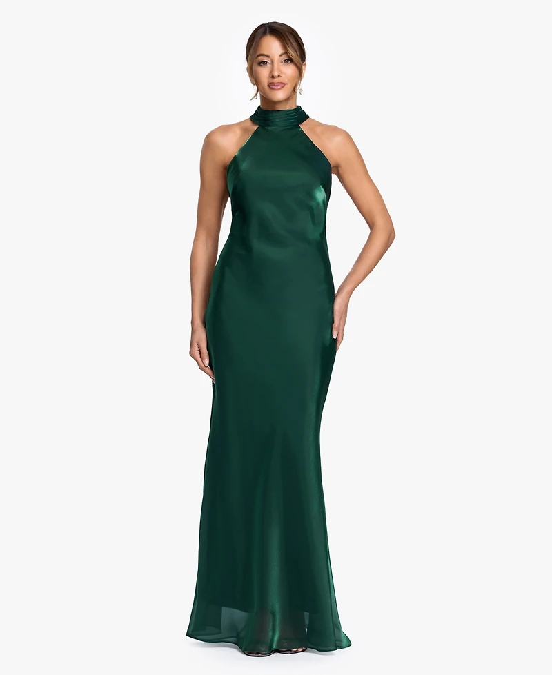 Xscape Women's Halter Neck Metallic Organza Ball Gown