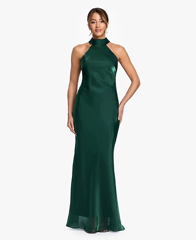 Xscape Women's Halter Neck Metallic Organza Ball Gown
