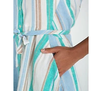 Liverpool Los Angeles Women's Short-Sleeve Asymmetrical Hem Woven Shirt Dress