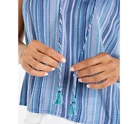 Liverpool Los Angeles Women's Striped Flutter-Sleeve Top