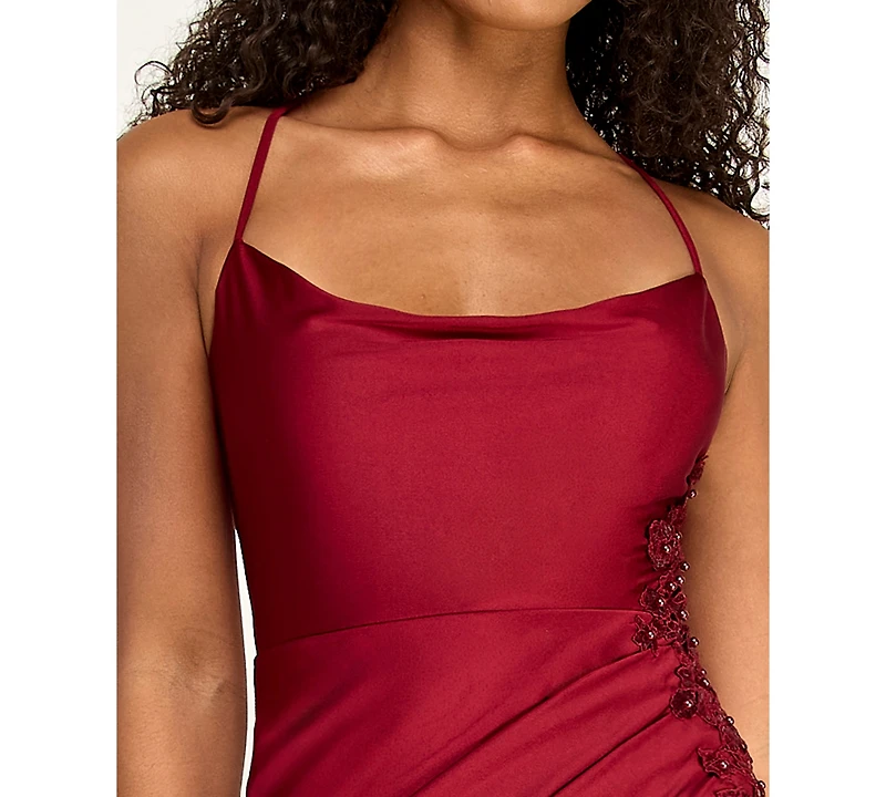 Seni & Cade Juniors' Cowl Neck Wrap Front Midi Dress