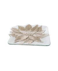 Gallerie Ii Poinsettia Glass Square Christmas Plate Tray 13