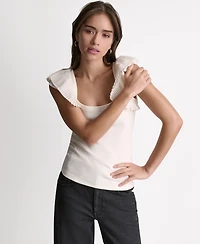 Bcbg Women's Square Neck Ruffle Cap-Sleeve Top