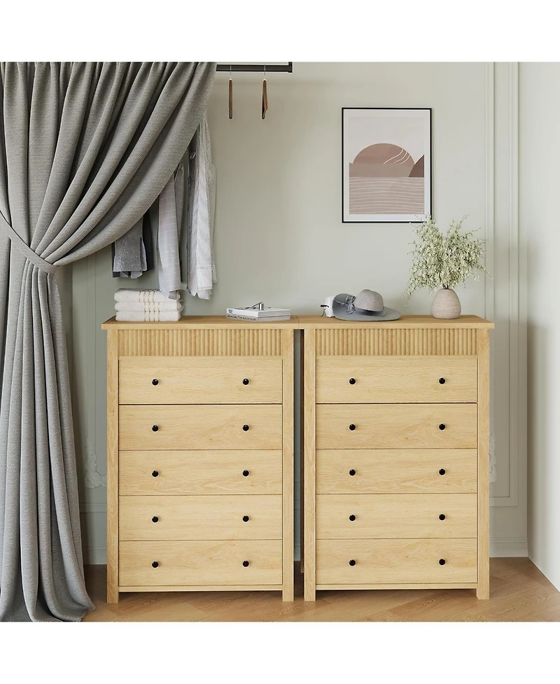 gaomon 5-Drawer Dresser for Bedroom, Wooden Chest of Drawers with Fluted Storage for Entryway and Hallway