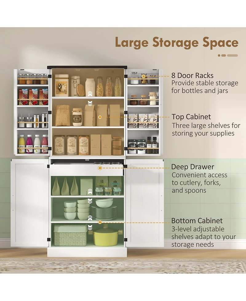Homcom 72 Inch Tall Pantry Cabinet, Storage Cabinet with 8 Door Racks